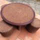 Living room set, vintage rope coffee table with 4 stools 1950