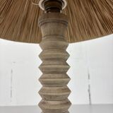 Wabi sabi brutalist wood turned table lamp in the style of Charles Dudouyt