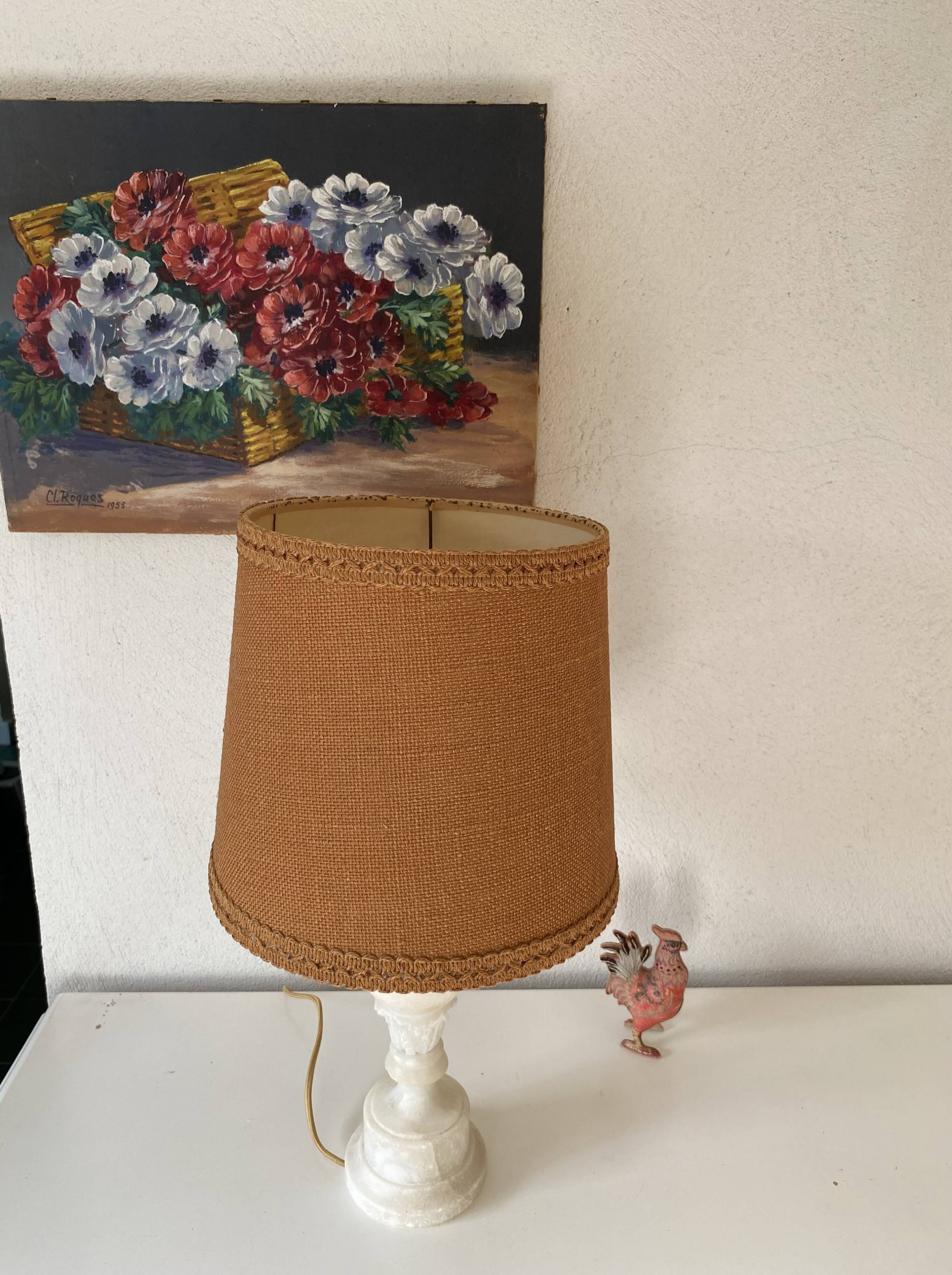 Alabaster lamp, 2m fabric cable, braided jute lampshade