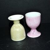 Set of 2 vintage pastel porcelain egg cups - yellow and iridescent pink