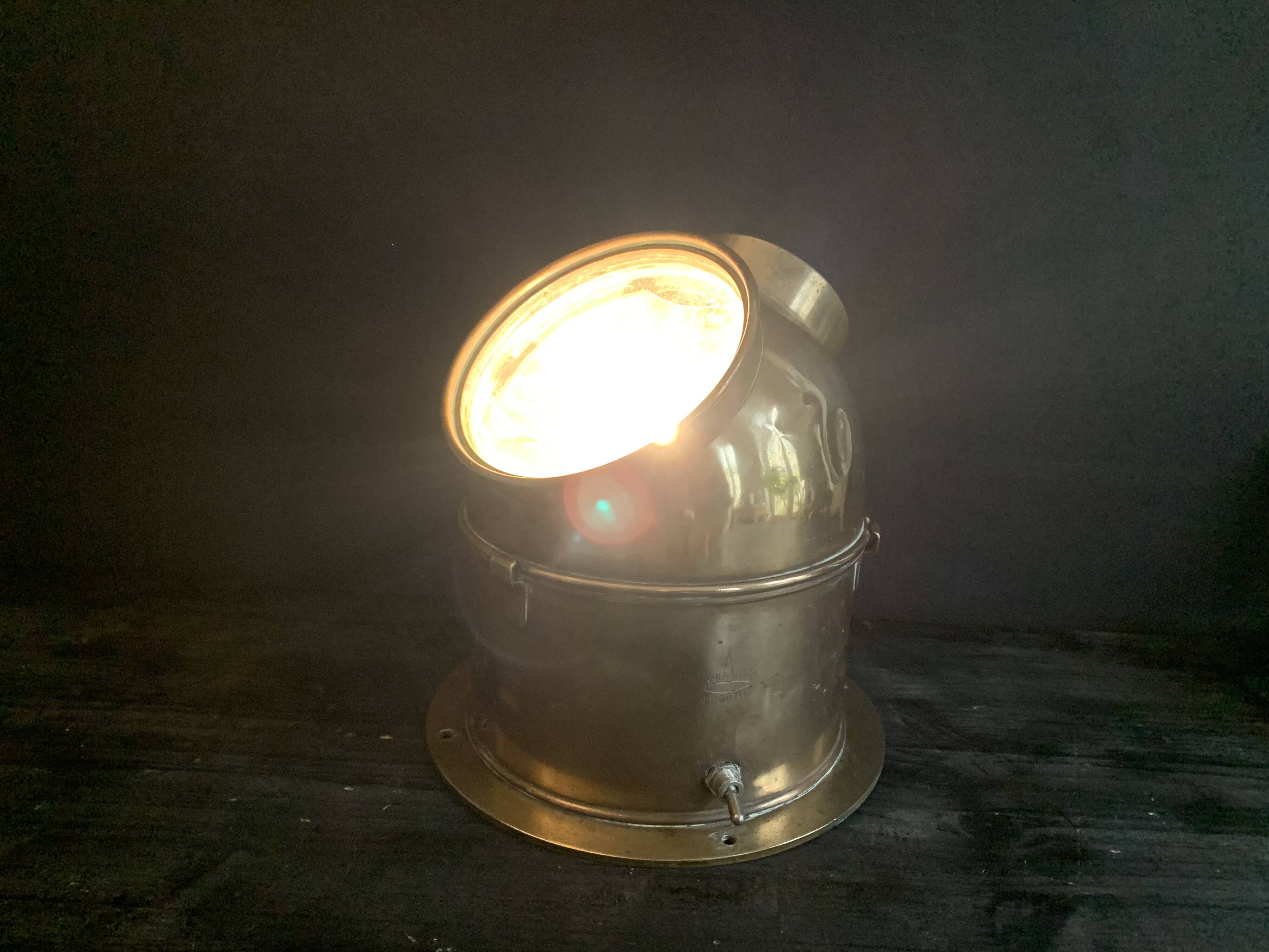 Antique lighting lantern, gilt brass marine compass binnacle "Askania", 1910, Germany