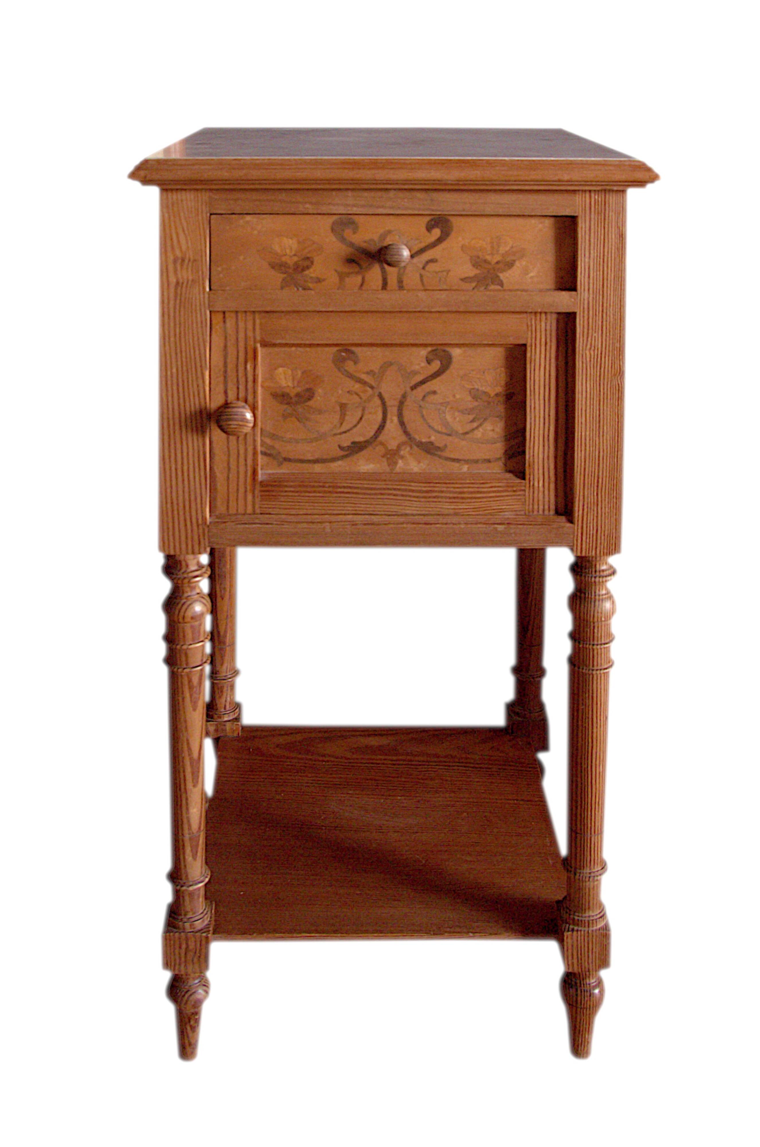 Nightstand in marked pine and marble, 37x81cm, 1940s, Art Deco, Gallé