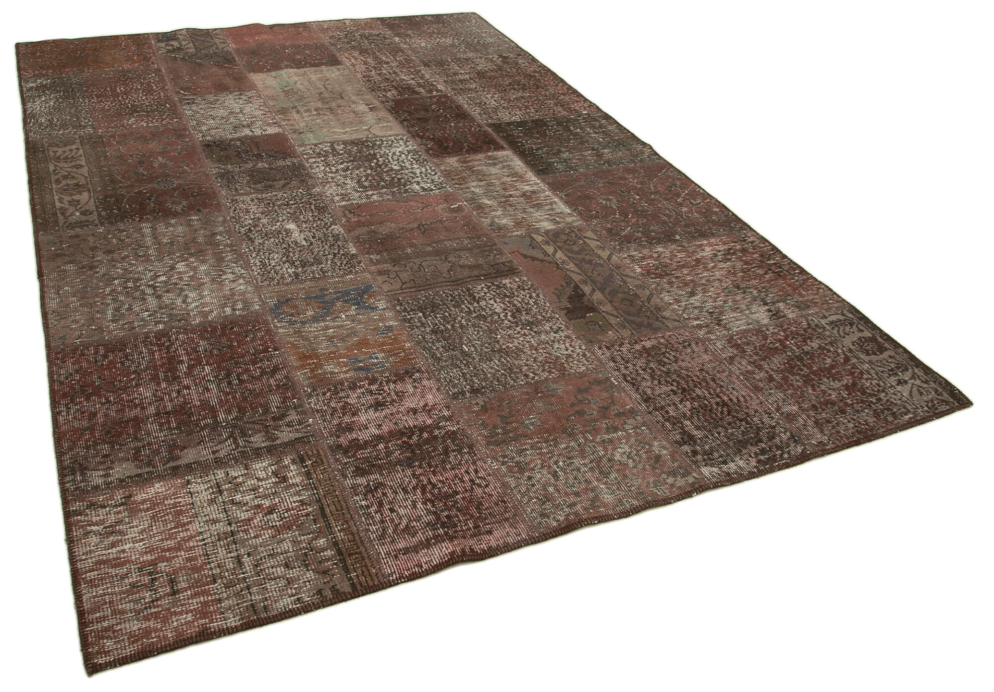 Tapis turc vintage noué à la main 204 cm x 299 cm tapis patchwork marron