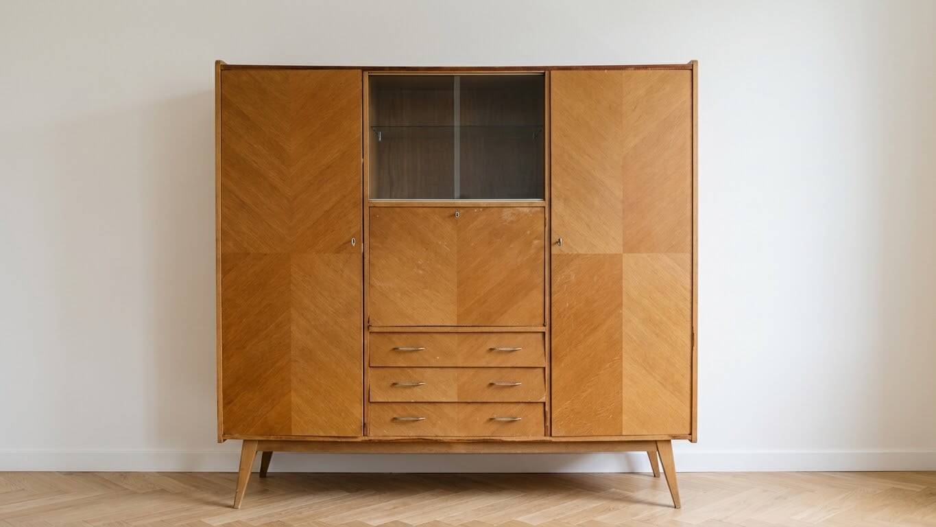 Vintage 1950s wooden secretary cabinet