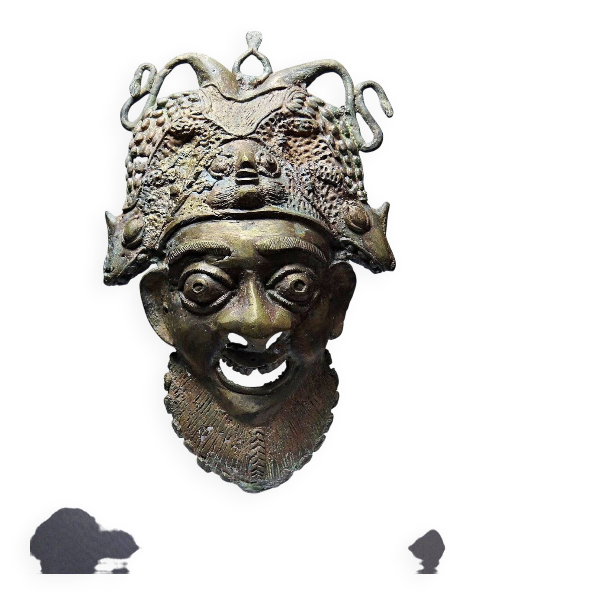 Vintage bronze African mask Bamoun, Cameroon