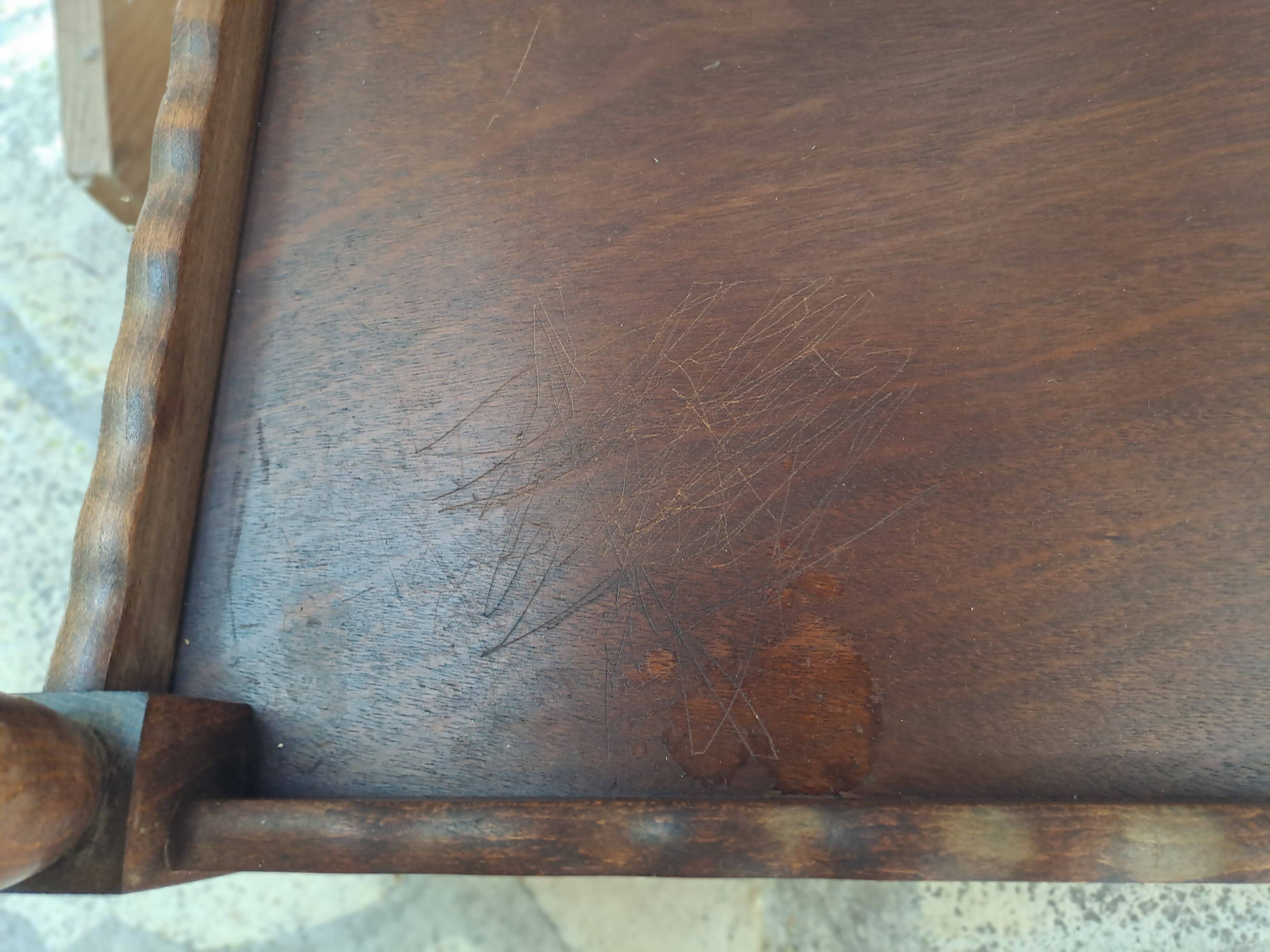 Dessert, table with wheels, side table in solid wood stained brown color France 1960