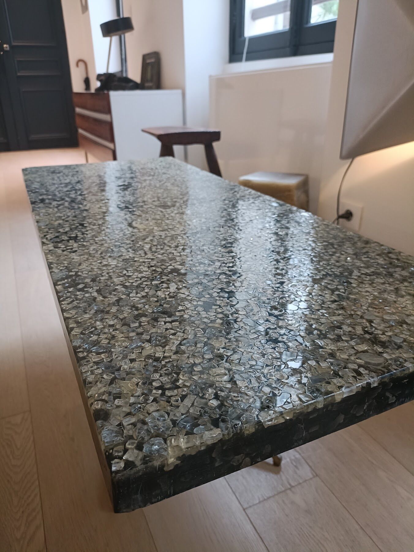 Coffee table in fractal stone, steel resin and inclusions Marie Claude de Fouquières 1970s