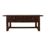 Table console espagnole ancienne en bois de chêne, avec 2 grands tiroirs du 18ème siècle.