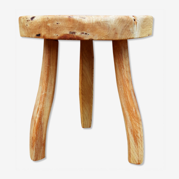 Tabouret brutaliste en bois