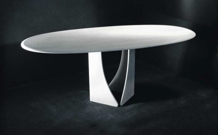 Oblong travertine dining table