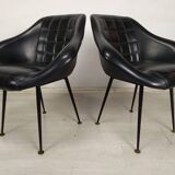 Vintage black skai armchairs