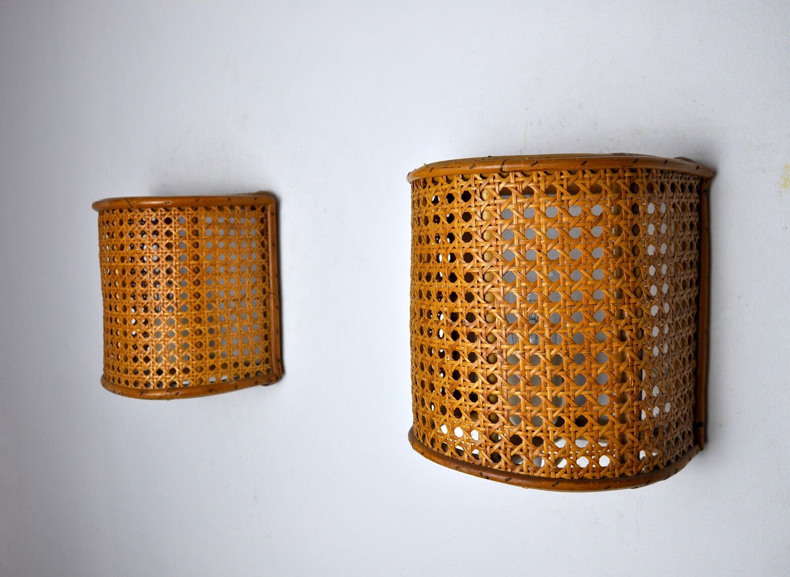 Pair of rattan wall lamps, France, 1960