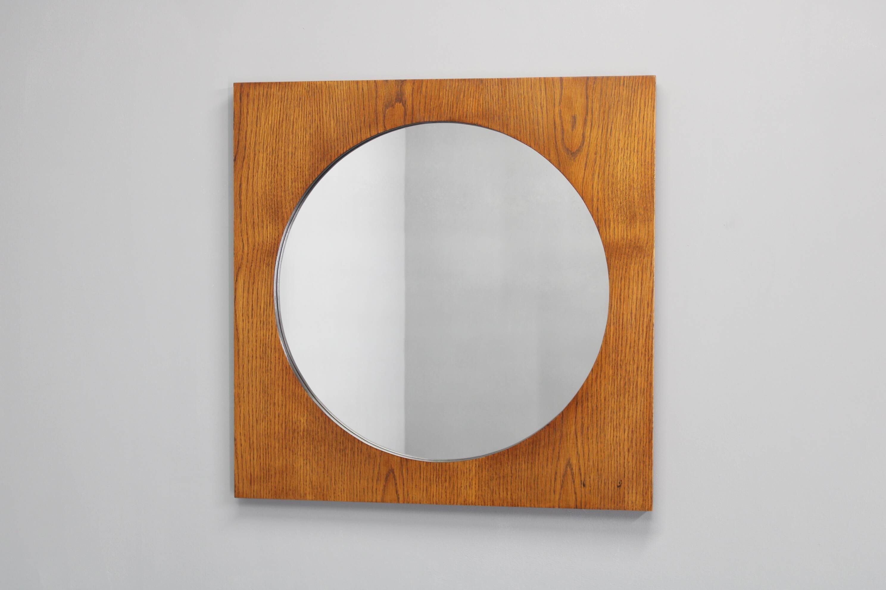 1970s Pair of Oak Large Square Mirrors, Czechoslovakia