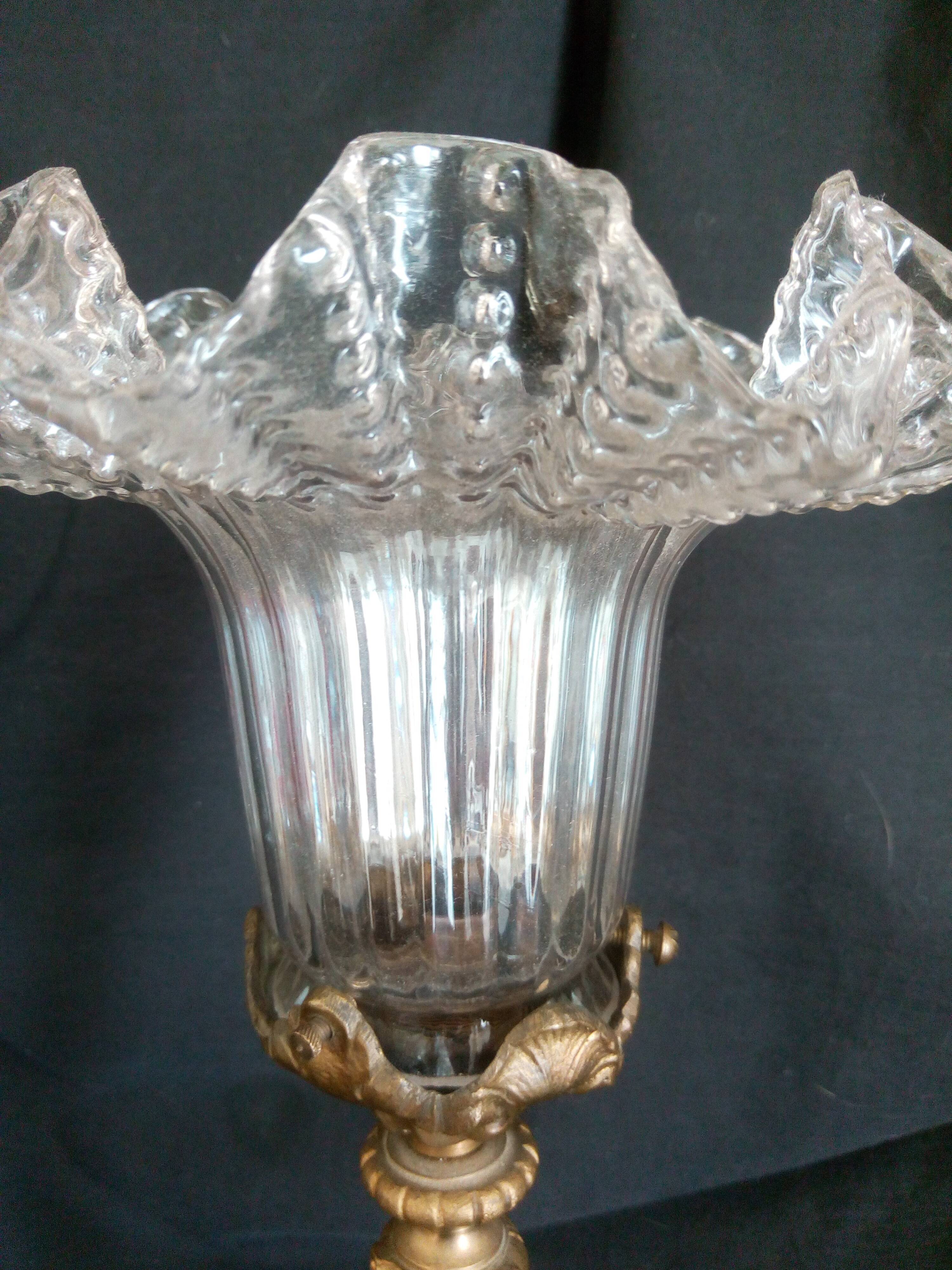 Bronze desk lamp Napoleon III style, crystal tulip, late nineteenth
