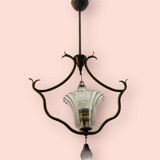 Suspension lumineuse en laiton et verre de Murano années 1950