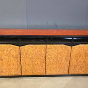Vintage lacquer and burl wood credenza, 1980s