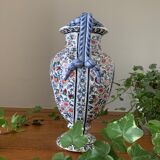 Vase amphore ancienne en faïence de Gien décor cachemire