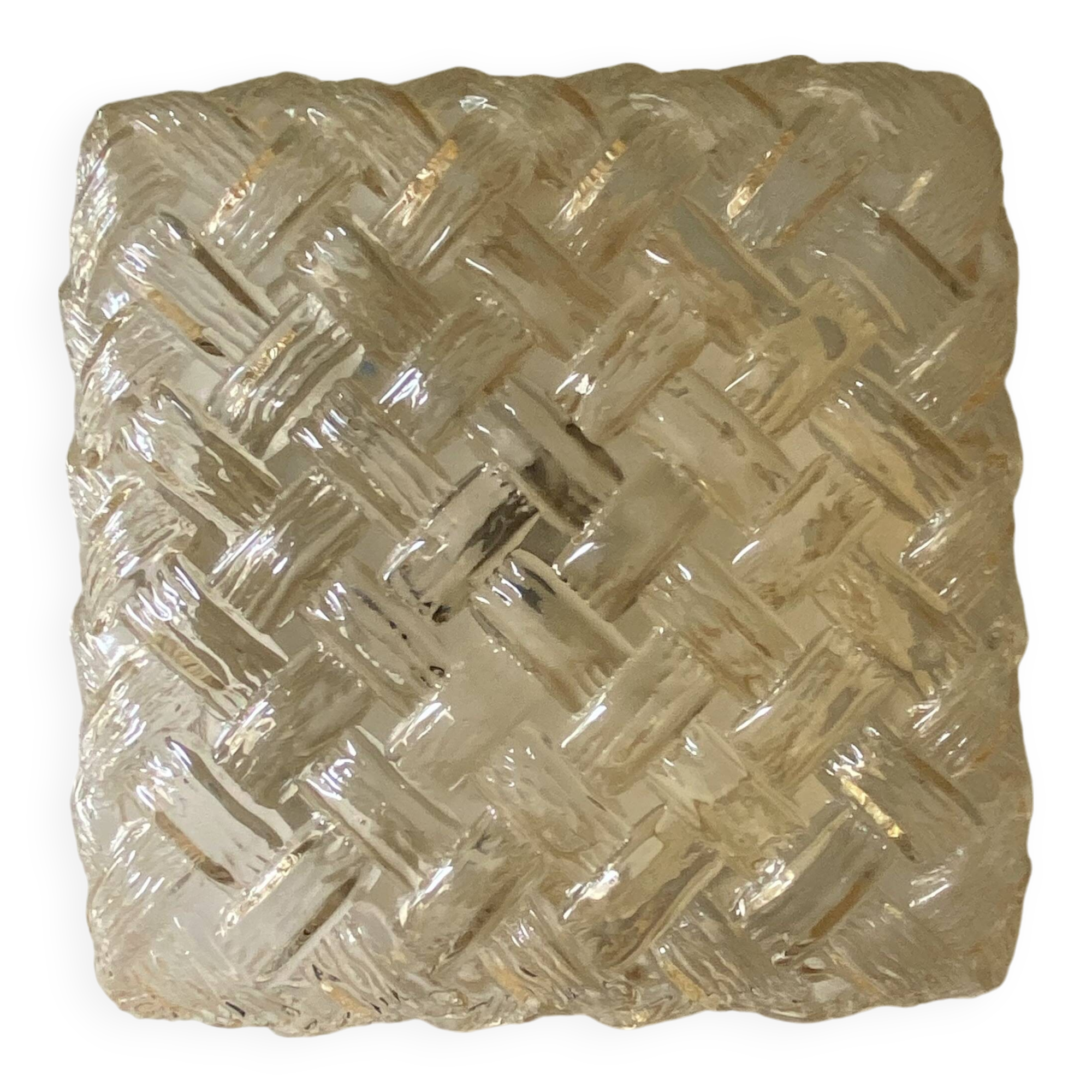 Wall light ceiling light square glass braid amber gold 1970 1980 seventies eighties