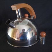 Art Deco manual kettle in stainless steel and wood, cap. 2L, 1930s
