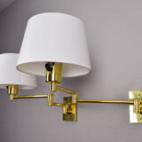 Two Mid-Century Modern Swing Arm Brass Sconces by George W Hansen for Metalarte