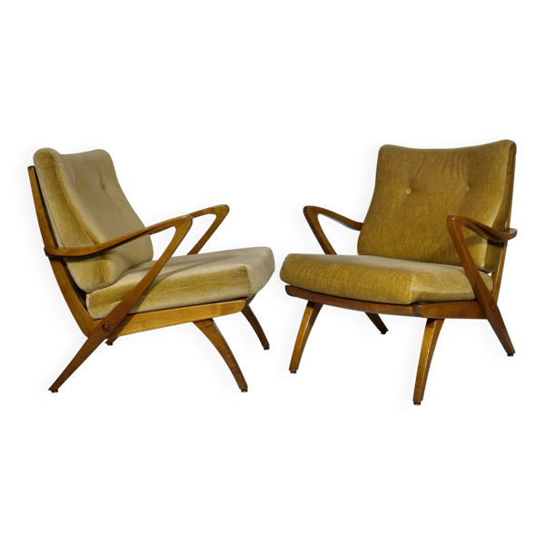 Chaises longues en bois attribuées à Guglielmo Ulrich, ensemble de 2, années 1950.