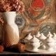 Set of seven covered pots and tray old white slurry nineteenth
