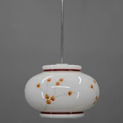 1970s Hand-Painted Milk Glass Pendant Light  Mid-Century Vintage