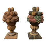 Pair of fruit cup and flowers wood
