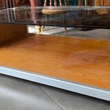 Coffee Table in Wood, Aluminium and Smoked Glass, 1970
