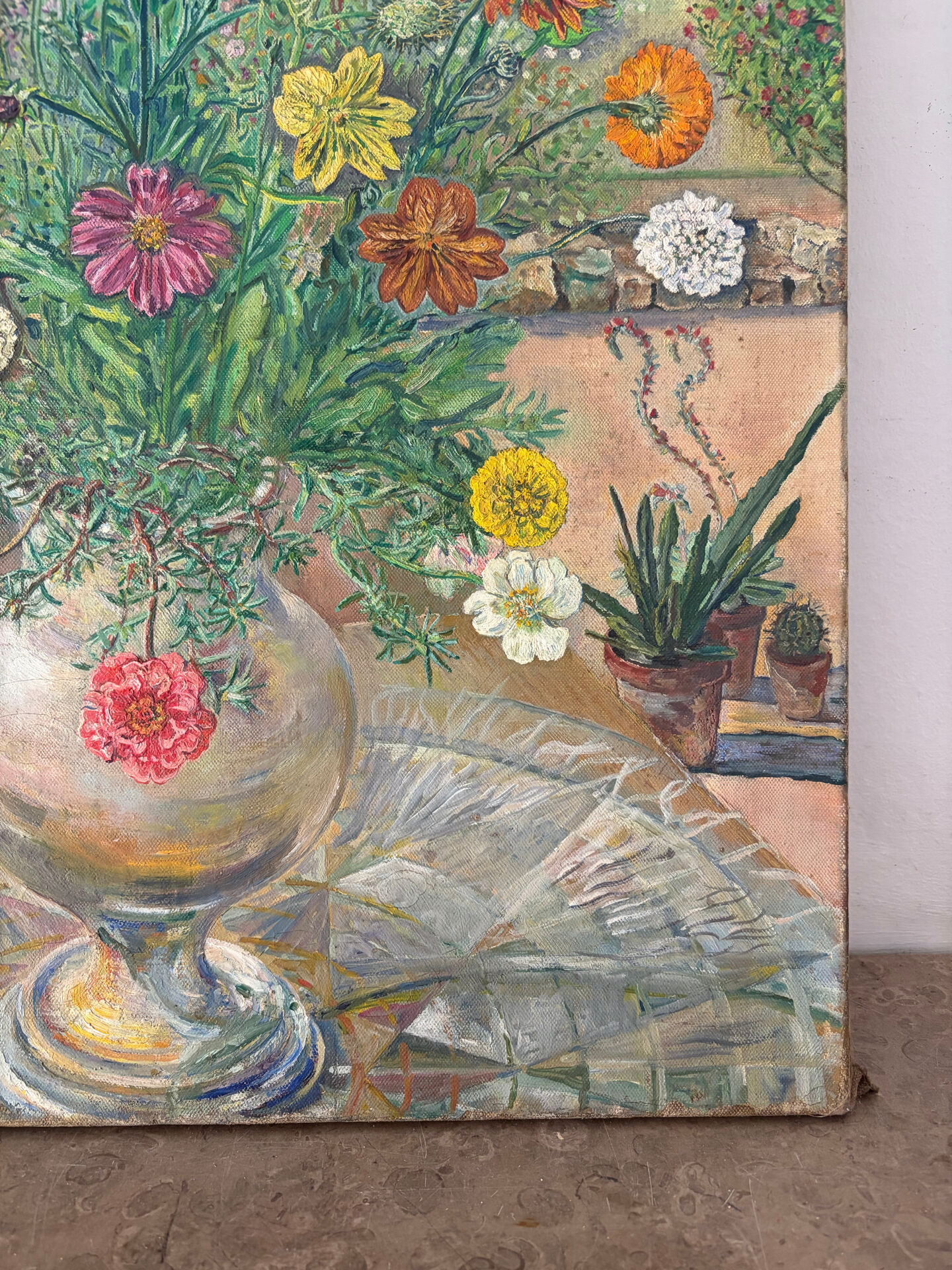 The cross bouquet, oil on canvas signed Maurice Bouillot 1947