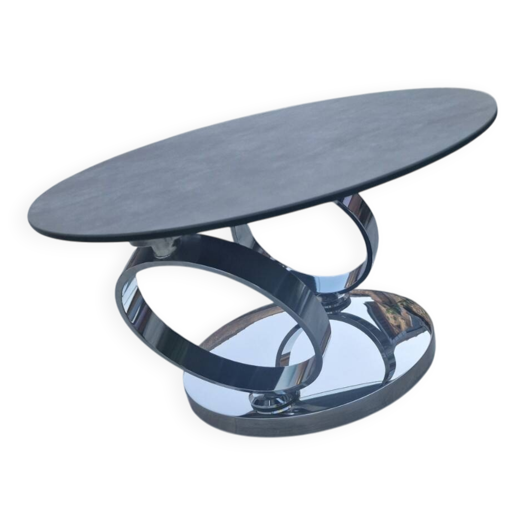 Olympe table with swivel tops in glass and gray ceramic