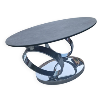 Table olympe à plateaux pivotants en verre et céramique gris