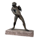 Faun with a Wineskin, Large Bronze Patina Excavated, Object from the Grand Tour, 19th Century