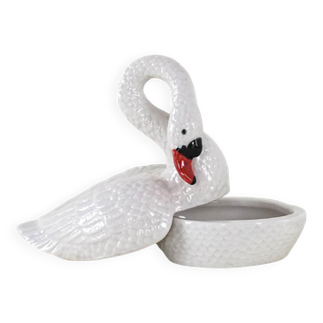 Boîte en porcelaine en forme de cygne, années 1960, fabriquée en Europe.