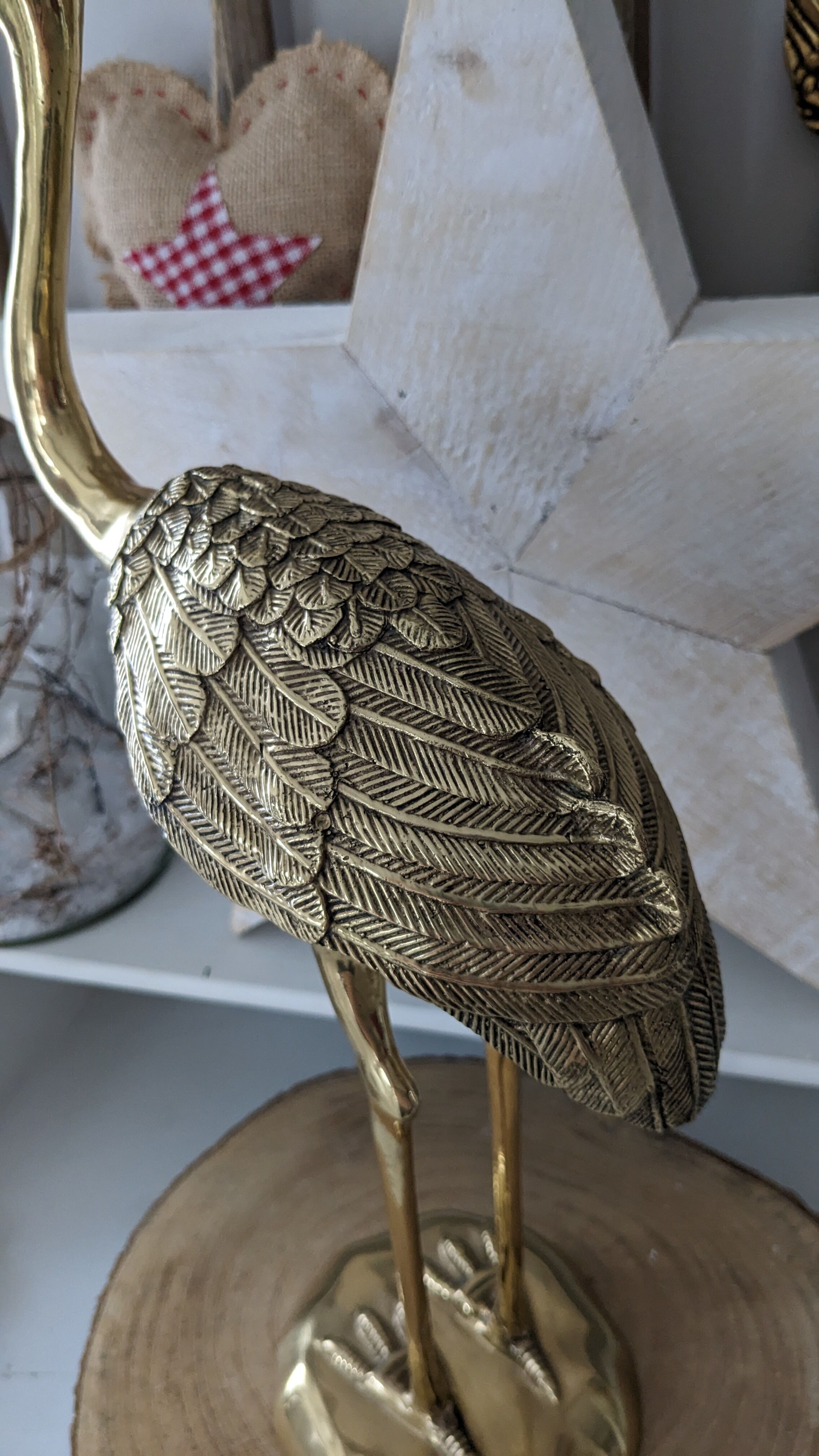 Vintage heron in gilded and solid brass