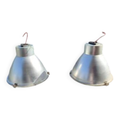 Paire de suspensions industrielles en aluminium et verre