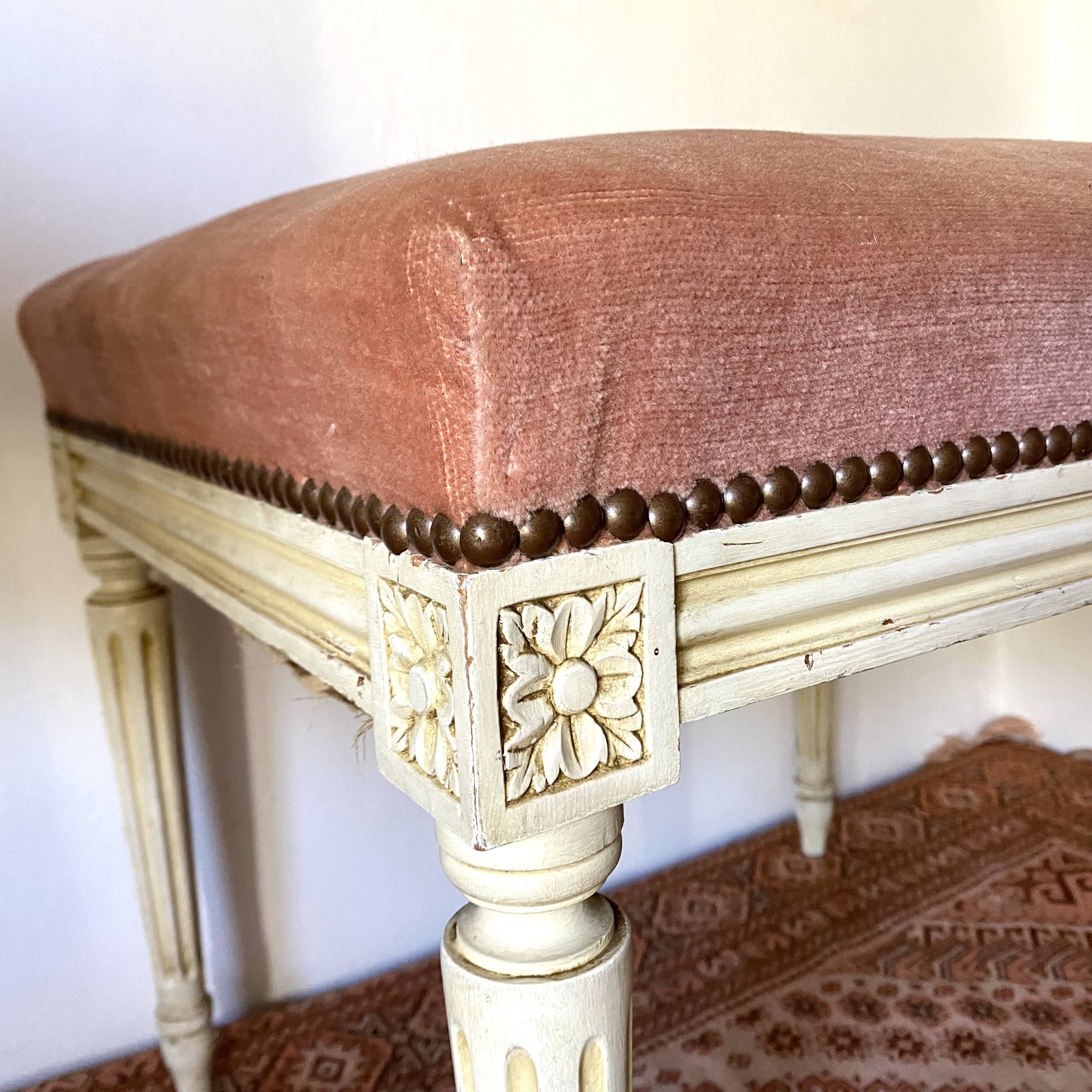 Louis XVI style stool, pink velvet
