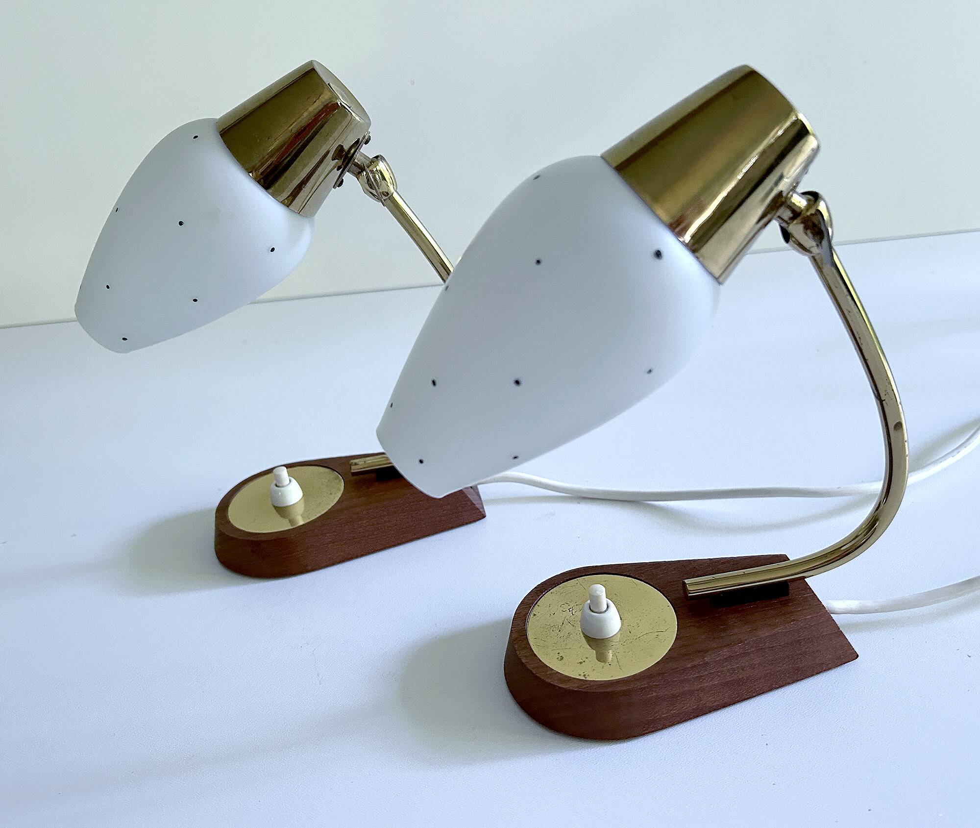 Pair of Scandinavian Lamps, Teak Glass