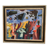 Large original German oil on canvas from the 1950s – "Abstract Composition" by Manfred Bluth – Signed – vintage and framed – 85 × 75.5 cm (33.5 in × 29.7 in)
