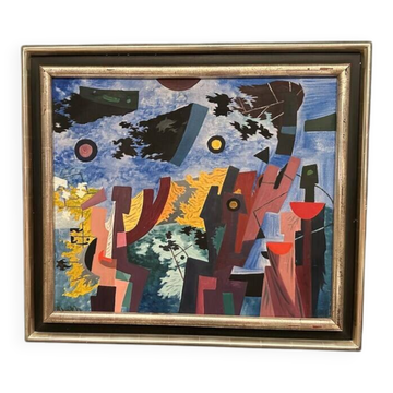 Large original German oil on canvas from the 1950s – "Abstract Composition" by Manfred Bluth – Signed – vintage and framed – 85 × 75.5 cm (33.5 in × 29.7 in)