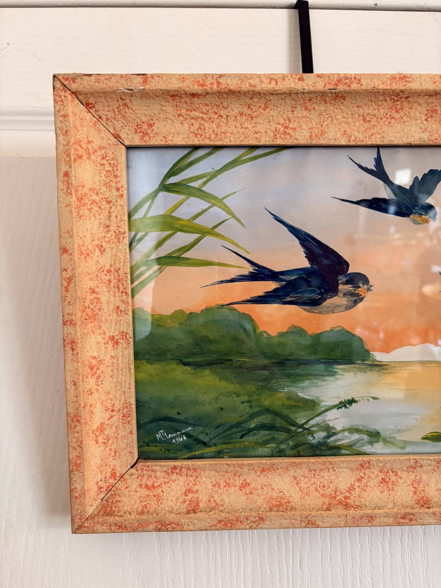 Painting Table Swallow Bird Flying Lake Sunset Lemonnier