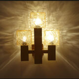Wall lamp vintage kalmar austria, brass & glass, 70s