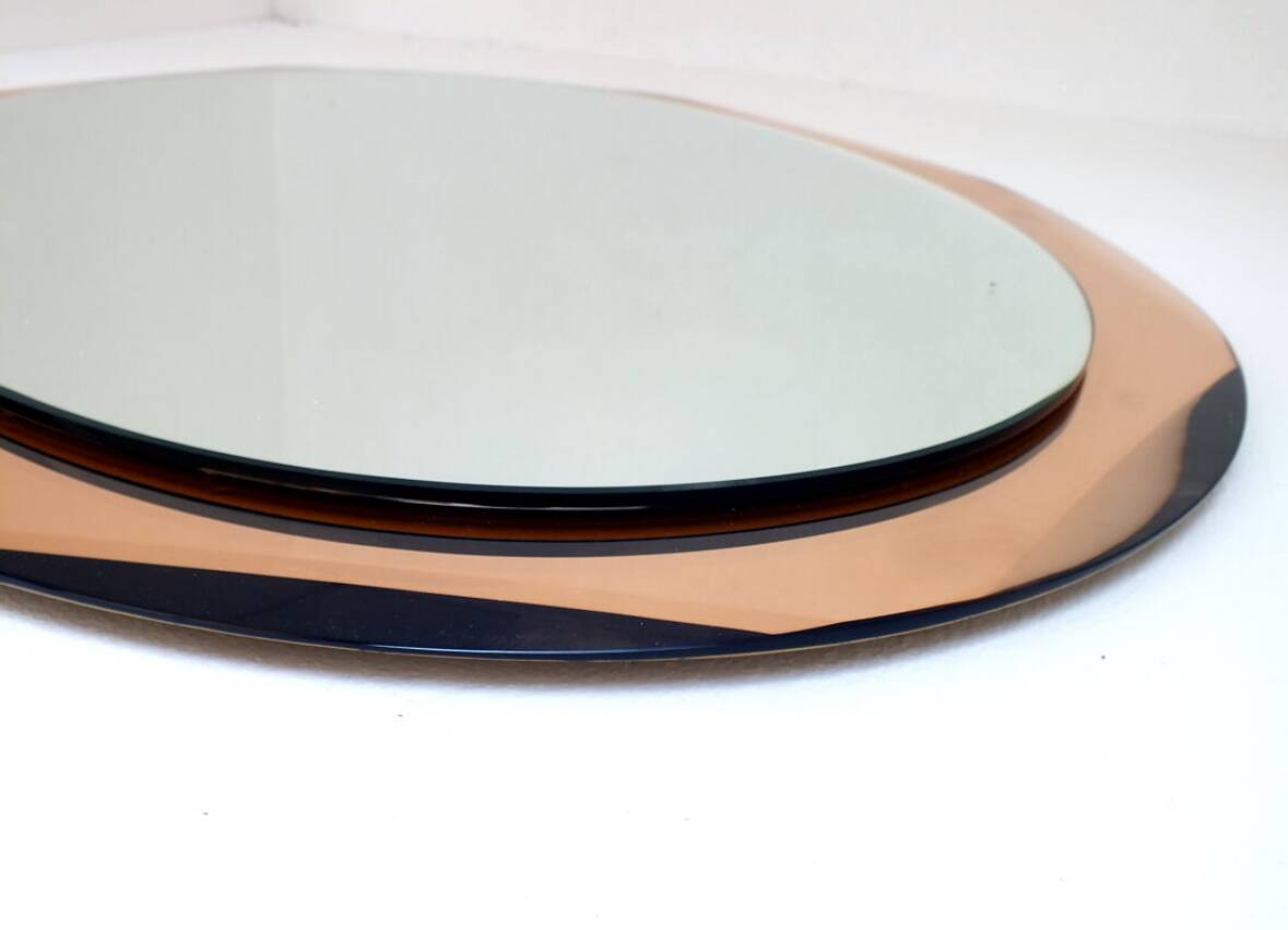 Vintage Antonio Lupi Luxor Crystal Art Mirror in Pink Copper 1950