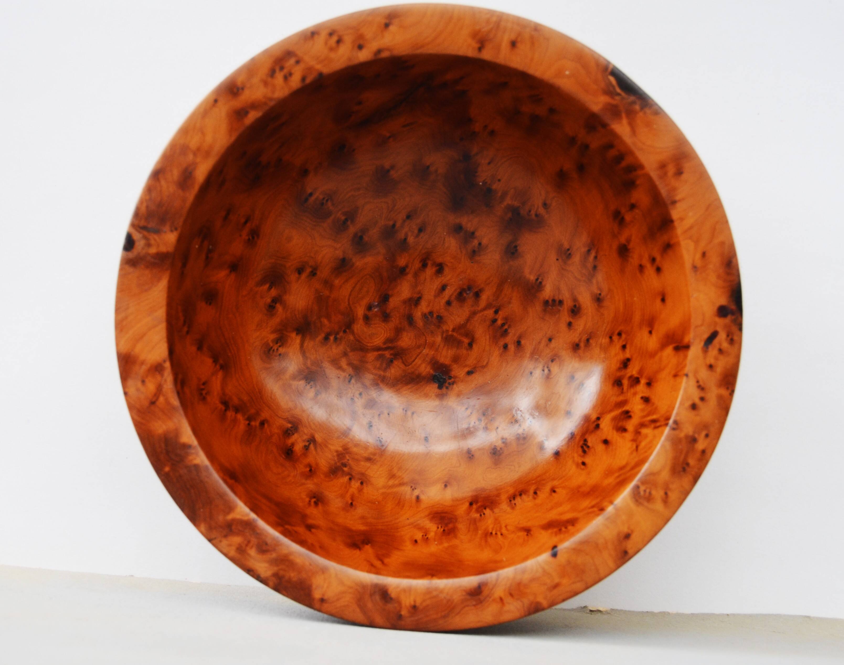 Mid Century Turned Oak Burl Bowl  Centerpiece Bowl