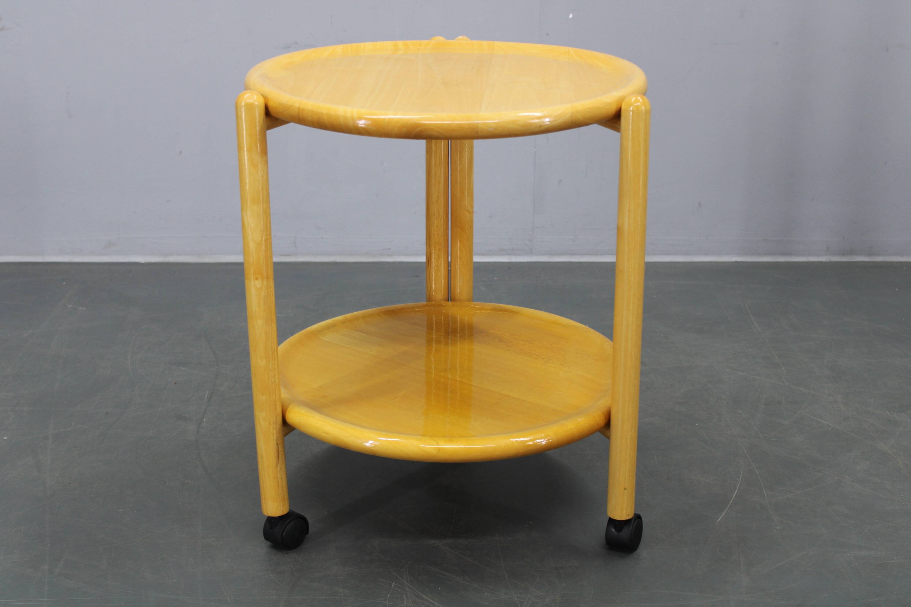 Jens Quistgaard Danish birch 2-tier round trolley Lazy Susan, 1970s