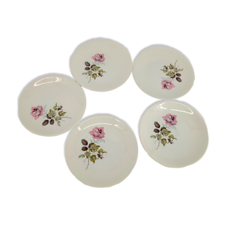 5 plates dessert old flowers faience badonviller luneville kg ceramics