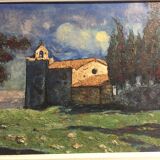 Table oil on landscape canvas