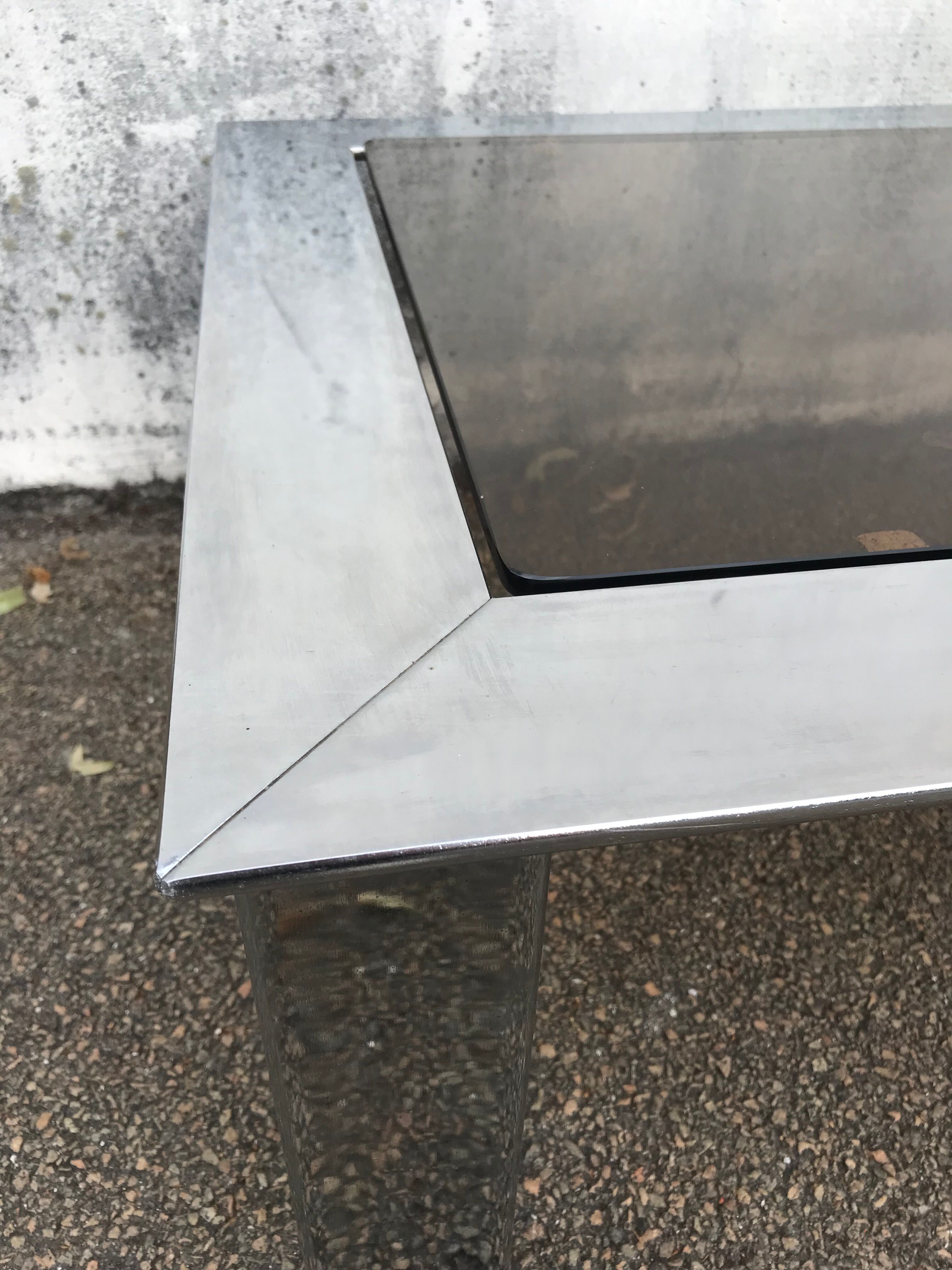 Table basse vintage chrome verre circa 1970