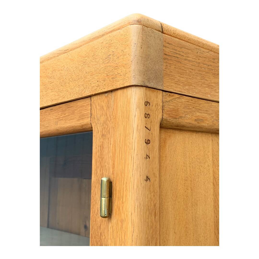 Parisian glass cabinet in solid raw oak, 1950