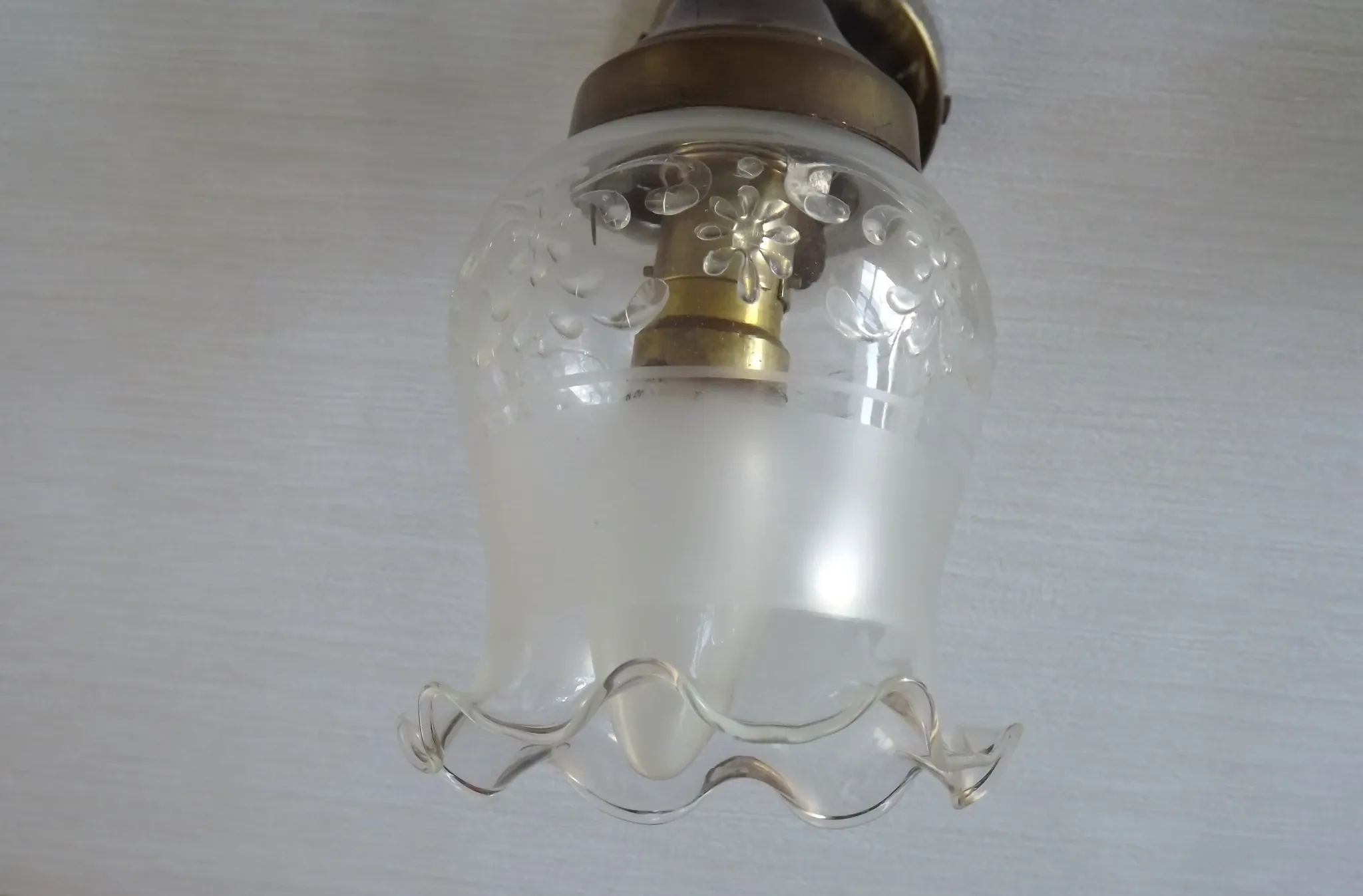 Pair of French Vintage Bronze Effect Metal Wall LIghts Floral Glass Shades